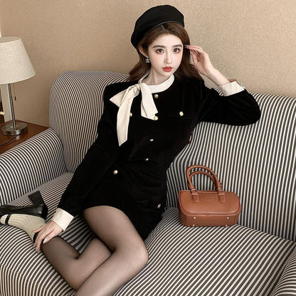 Classic Style French Style Bow Velvet Suit