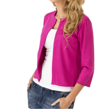 Cardigan de costume pour femme de couleur unie à manches trois-quarts