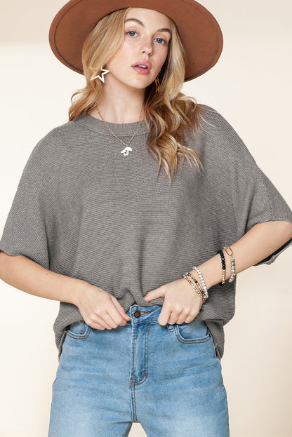 Coffee Mock Neck Short Batwing Sleeve Sweater