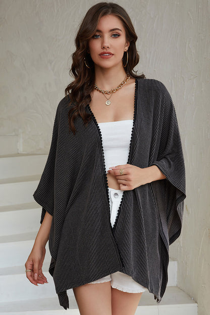 Apricot Lace Trim Ribbed Oversize Kimono