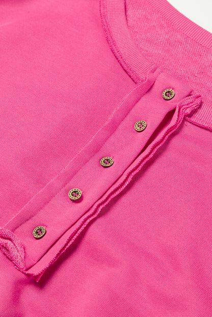 Sweat-shirt Henley ample à épaules tombantes rose vif