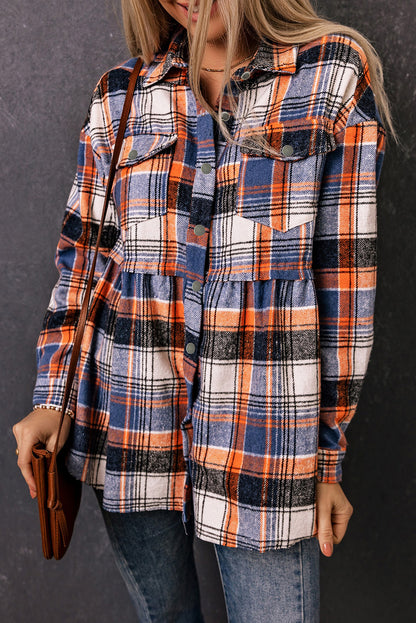 Multicolor Plaid Button Down Ruffled Shirt Jacket