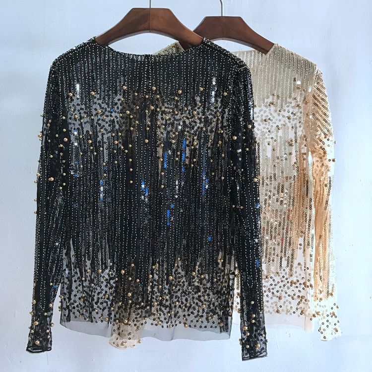 Chemise à bascule à la mode, haut à paillettes pour femmes