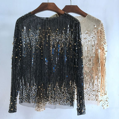 Chemise à bascule à la mode, haut à paillettes pour femmes