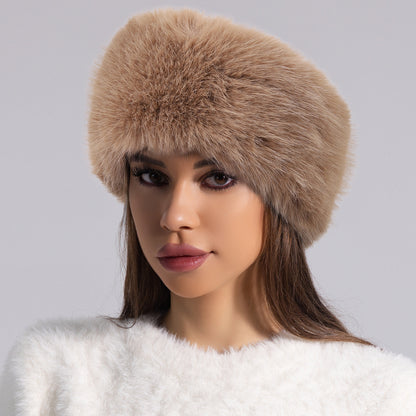 Bonnet en laine avec boule de fourrure pour automne et hiver, chapeau épais en fausse fourrure