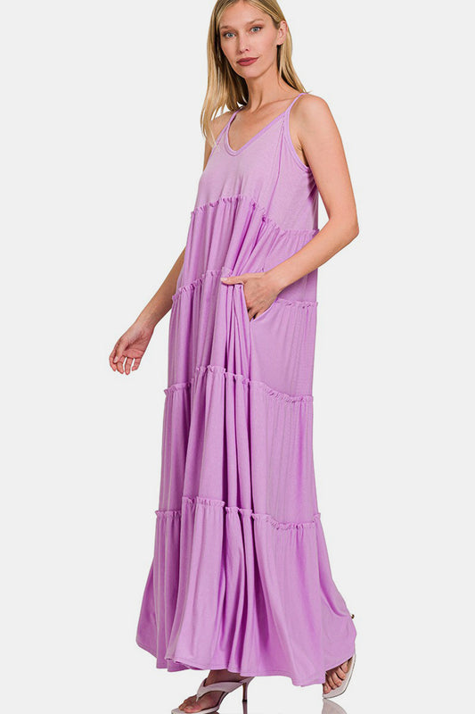 Zenana Maxi-Cami-Kleid mit Rüschen und V-Ausschnitt