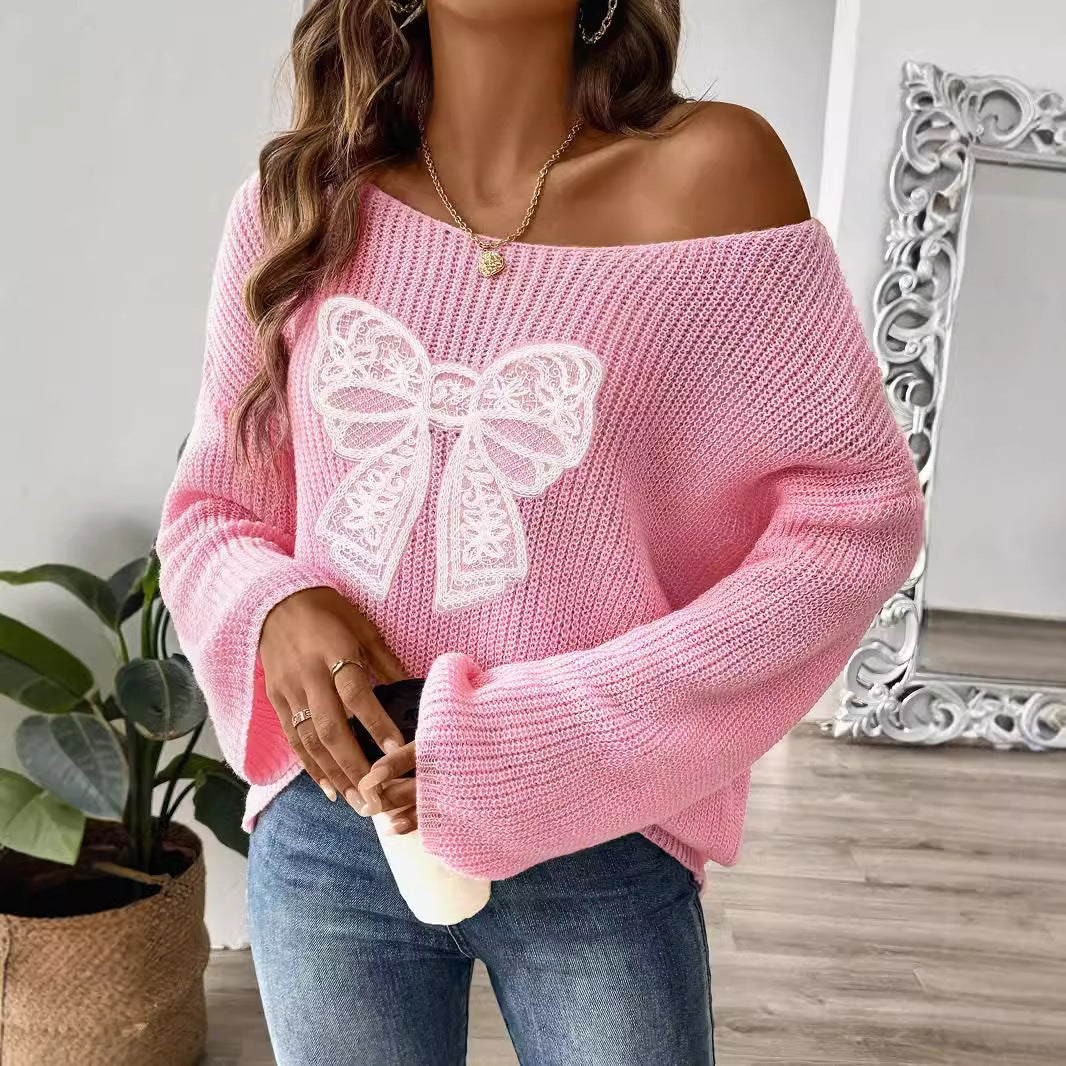 Pull pour femme avec patch brodé en forme de nœud