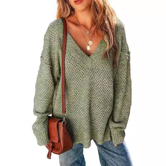 Pull col V à manches longues pour femme