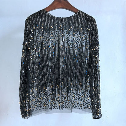 Chemise à bascule à la mode, haut à paillettes pour femmes