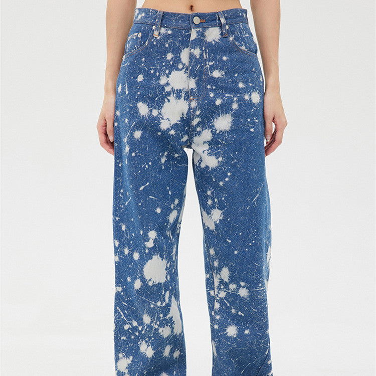 Women's Tie Dye Wash Printed Straight Fit Jeans