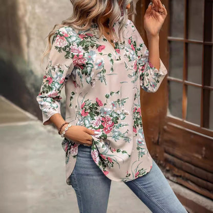 Autumn New Printed Cropped Sleeve Pullover Shirt