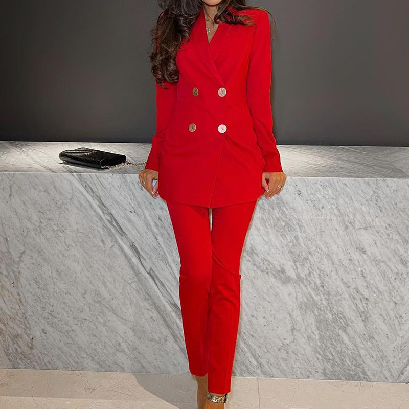 Women's Solid Color Casual Suit Wide-leg Pants Two-piece Suit