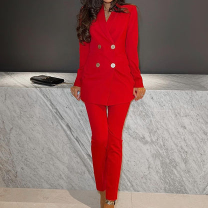 Women's Solid Color Casual Suit Wide-leg Pants Two-piece Suit