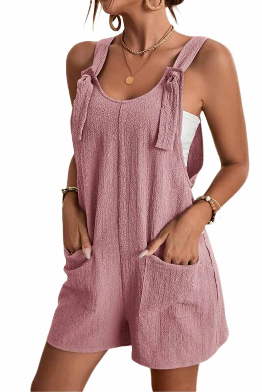 Black Shoulder Strap Pocket Textured Romper