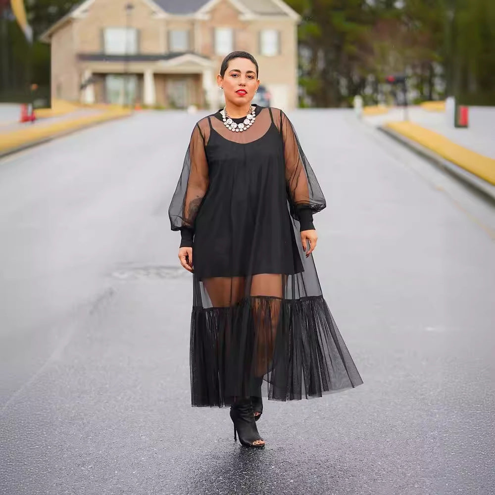 Ensemble deux pièces en tulle à bretelles et jupe pour femme de couleur unie