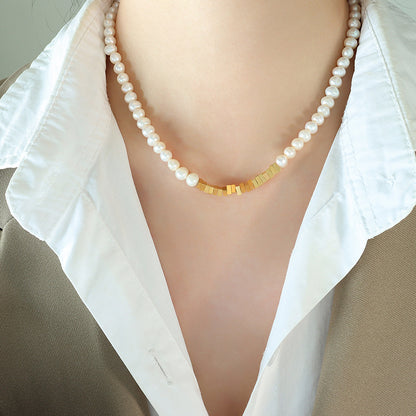 18K gold light luxury fashionable pearl stitching triangular design versatile necklace