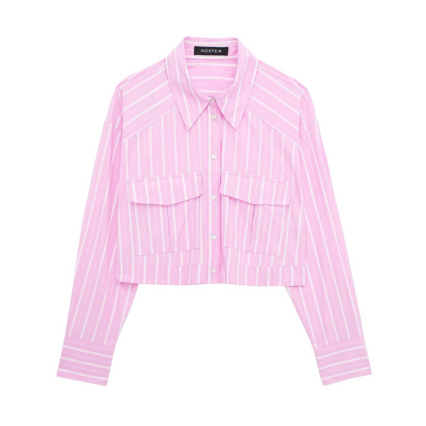 European And American Style Fashionable All-match Striped Short Style Long-sleeved Shirt