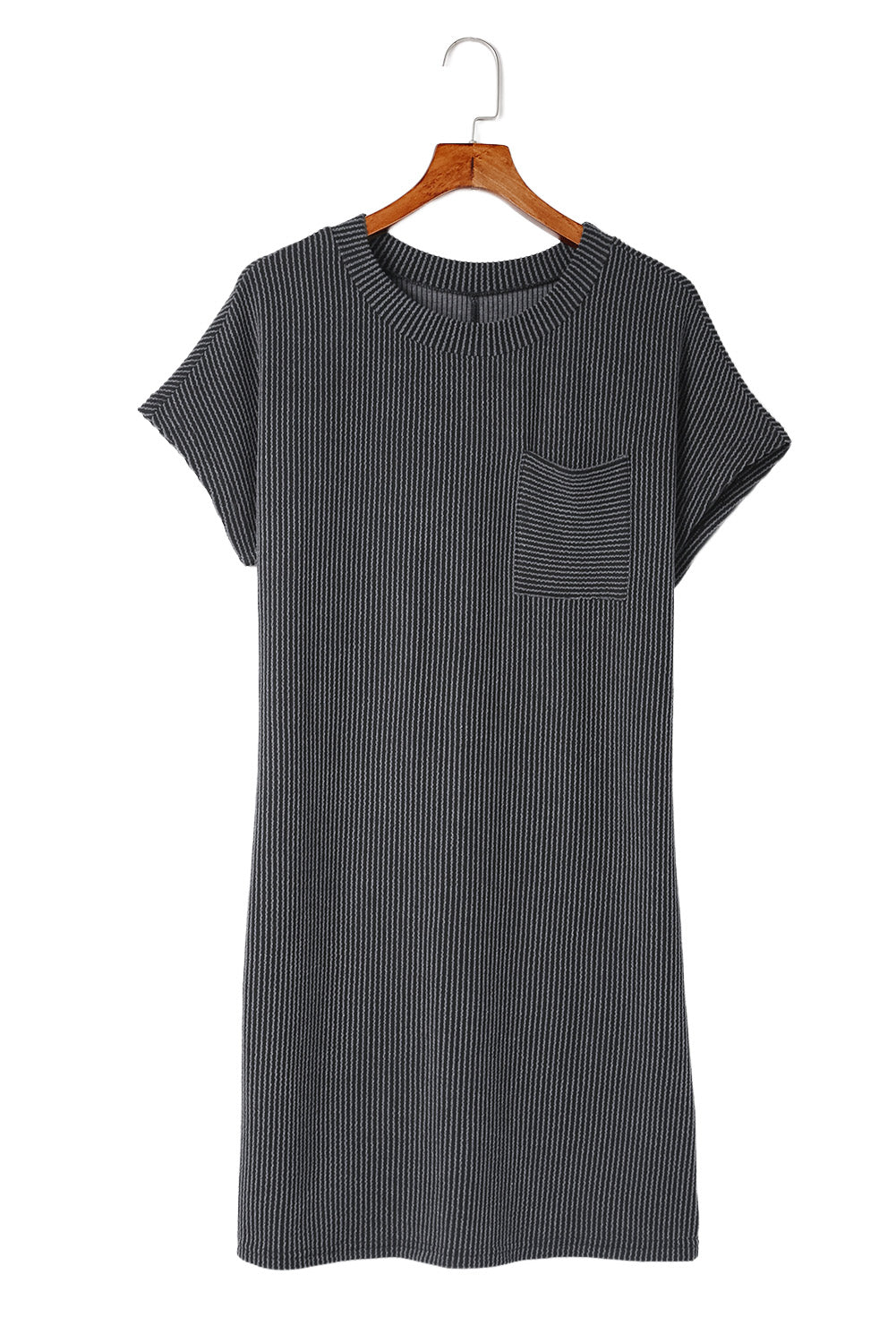 Robe t-shirt décontractée bleue côtelée avec poche poitrine