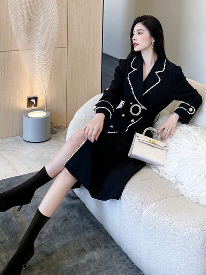 Women's Fashion Jacket Black Long Trench Coat