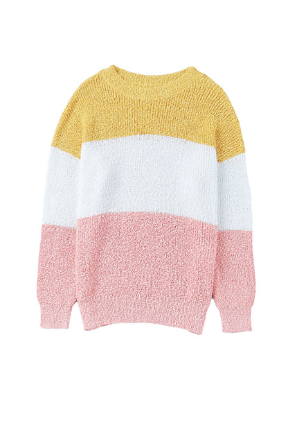 Gelber Colorblock-Pullover mit Blasenärmeln in Übergröße