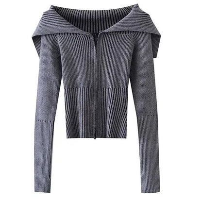 Women's Zipper Knitted Long Sleeve Sweater Coat