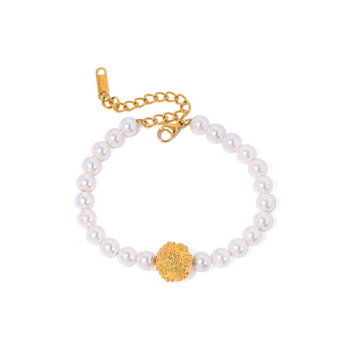 18k gold noble and majestic hammered embossed flower and pearl design bracelet