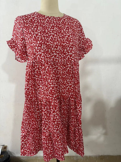 Women's Summer Leopard Print Floral Crew Neck Casual Dress