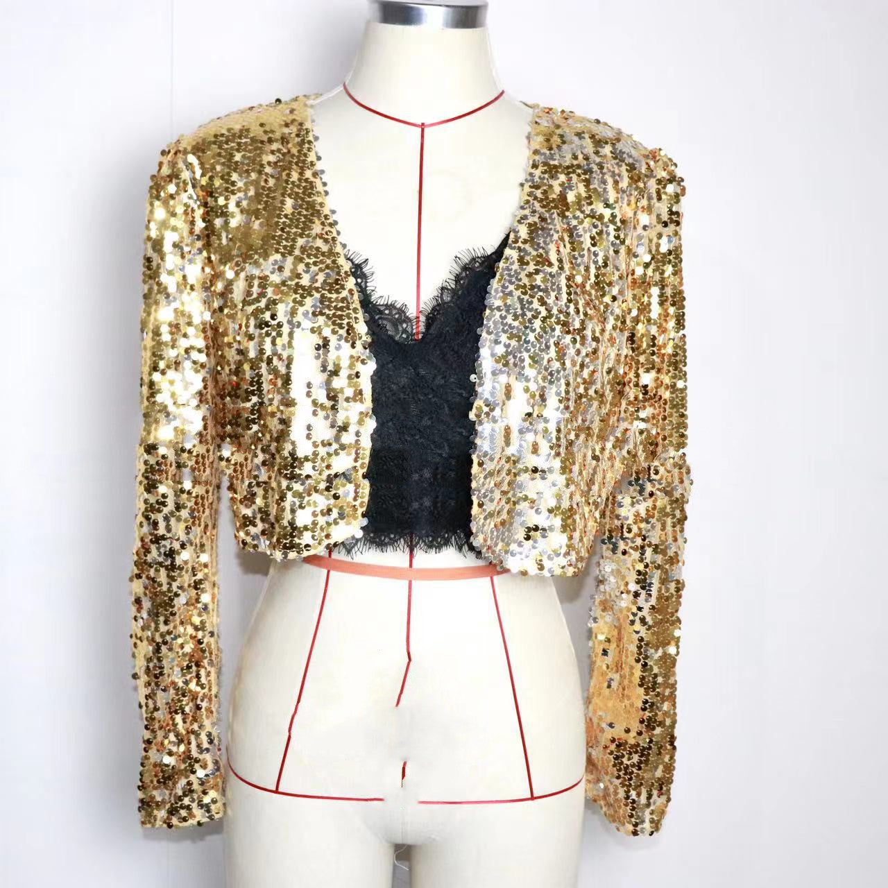 Veste De Costume Courte À Paillettes All-match Pour Femme