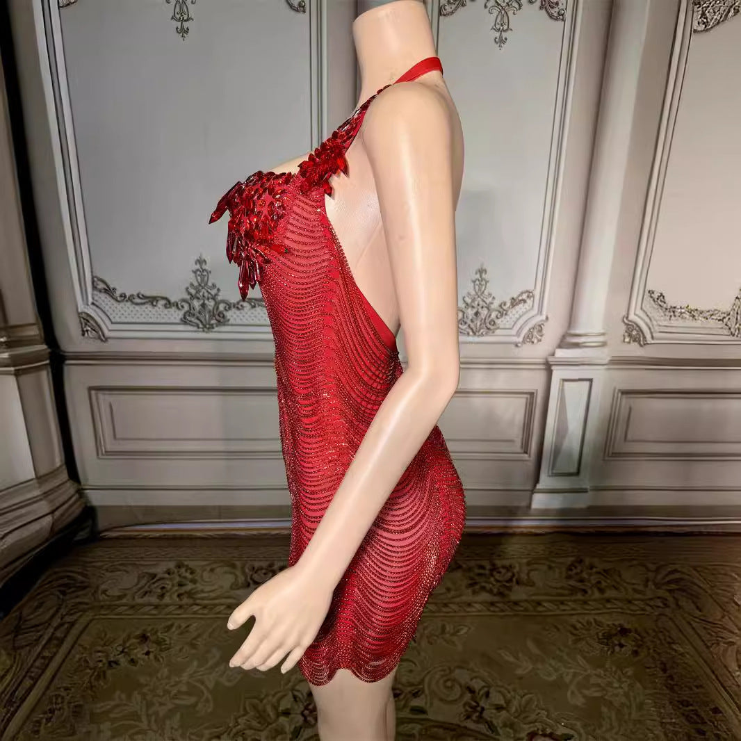 Robe rétroéclairée à diamants Red Dew pour femme