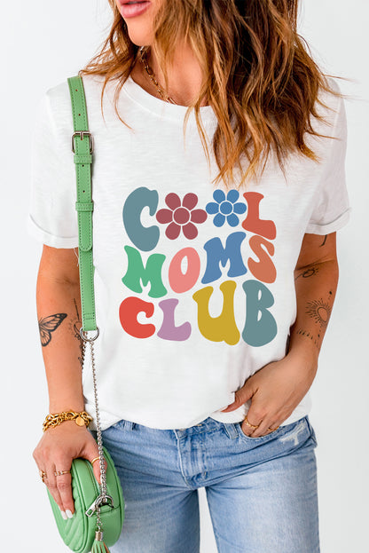 Weißes COOL MOMS CLUB Blumen-Grafik-T-Shirt mit Rundhalsausschnitt