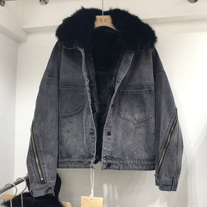 Manteau ample en denim intérieur pour femme