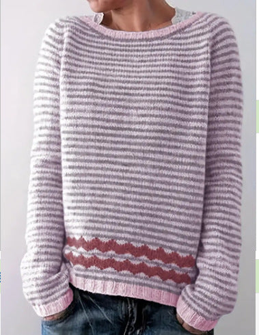 Pull ample multicolore à col rond pour femme