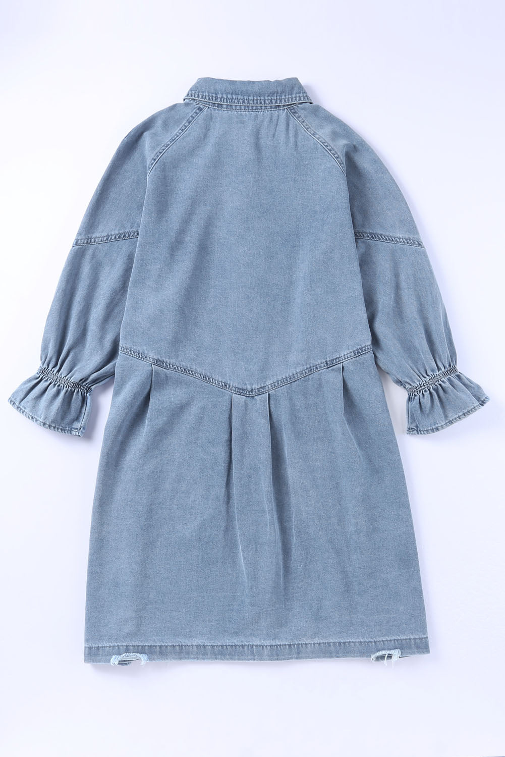 Sky Blue Buttoned Long Sleeve Denim Mini Dress