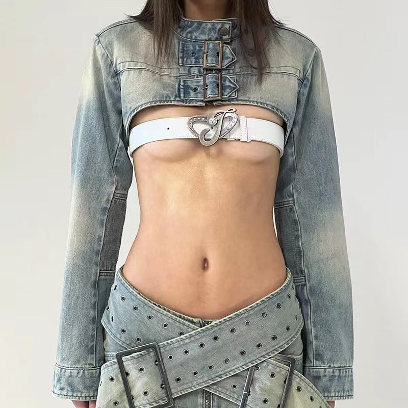 Costume en denim lavé de niche sexy de style européen et américain