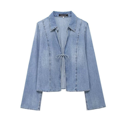 Chemise en jean nouée pour fille sexy de style européen et américain