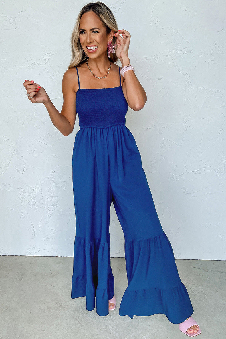 Einfarbiger Jumpsuit mit hoher Taille und Trägern in taillierter Taille für Damen