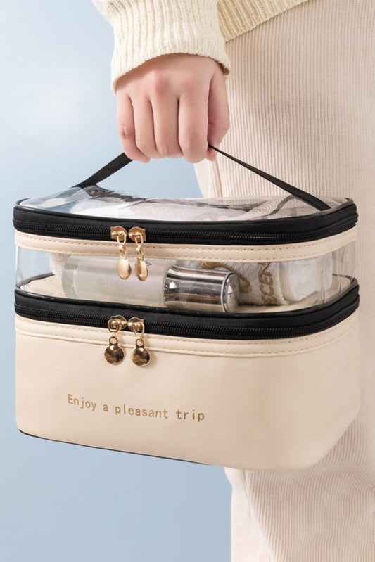 Sac cosmétique double couche en PVC imperméable beige