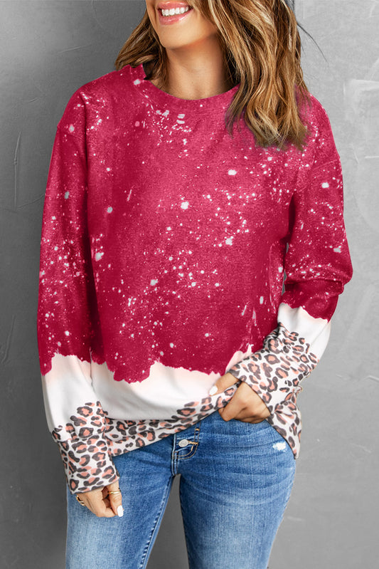 Sweat-shirt blanchi léopard rouge ardent