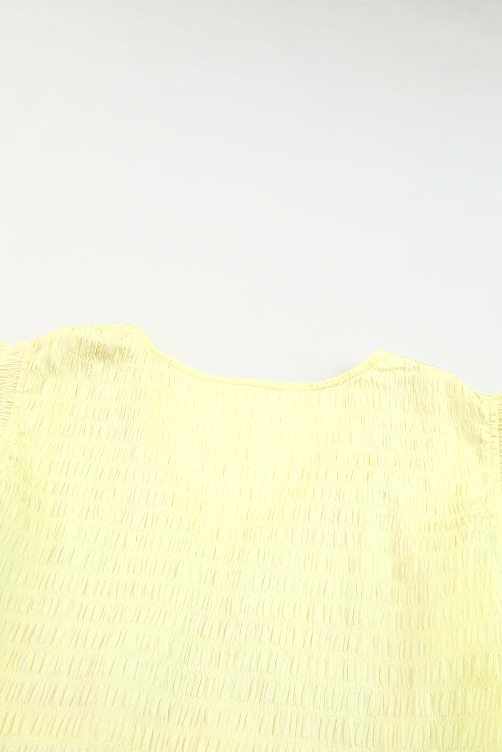 Yellow Geometric Embroidery Ruffles V Neck Textured Top