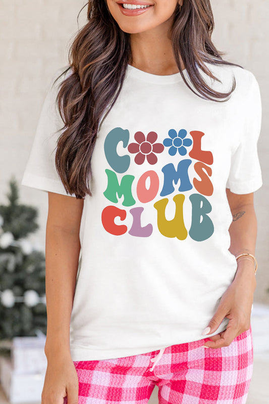 Weißes COOL MOMS CLUB Blumen-Grafik-T-Shirt mit Rundhalsausschnitt