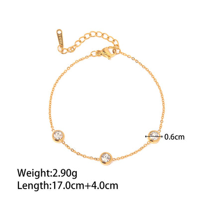 18K Gold Exquisite Fashion Inlaid Round Zircon Design Versatile Bracelet