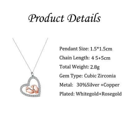 Exquisite hollow heart with small feet Portuguese card gift box pendant necklace for dear mother