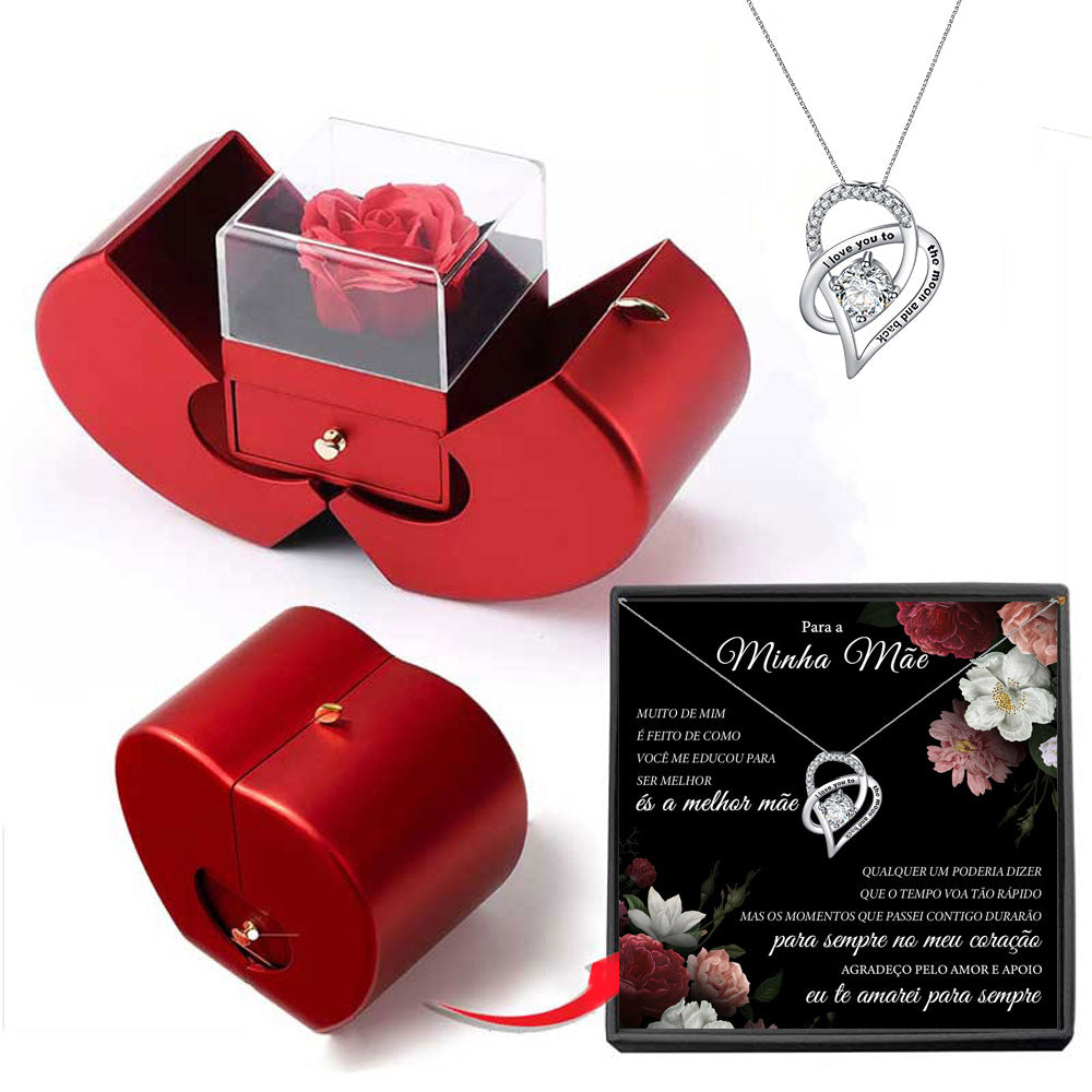 Exquisite light luxury hollow heart-shaped diamond-studded design Portuguese card high-end gift box necklace for a mother