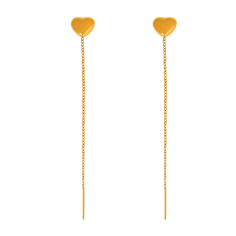 Boucles d'oreilles en forme de cœur noble et exquise en or 18 carats, avec pompon, vent Simple