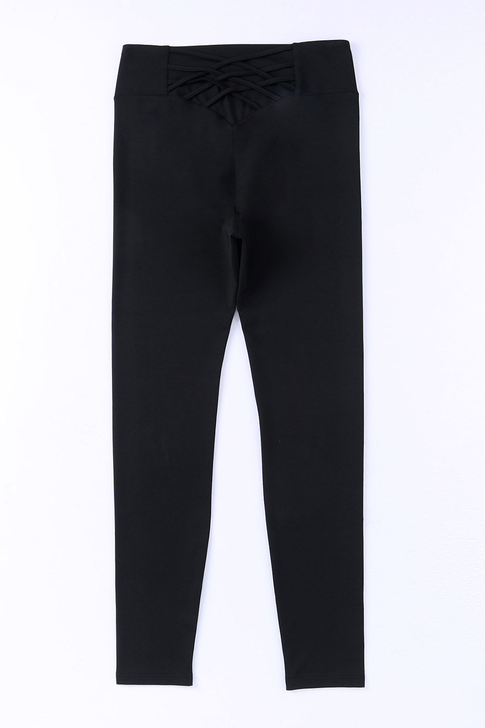 Schwarze, überkreuzte, bauchkontrollierende Leggings mit hoher Taille