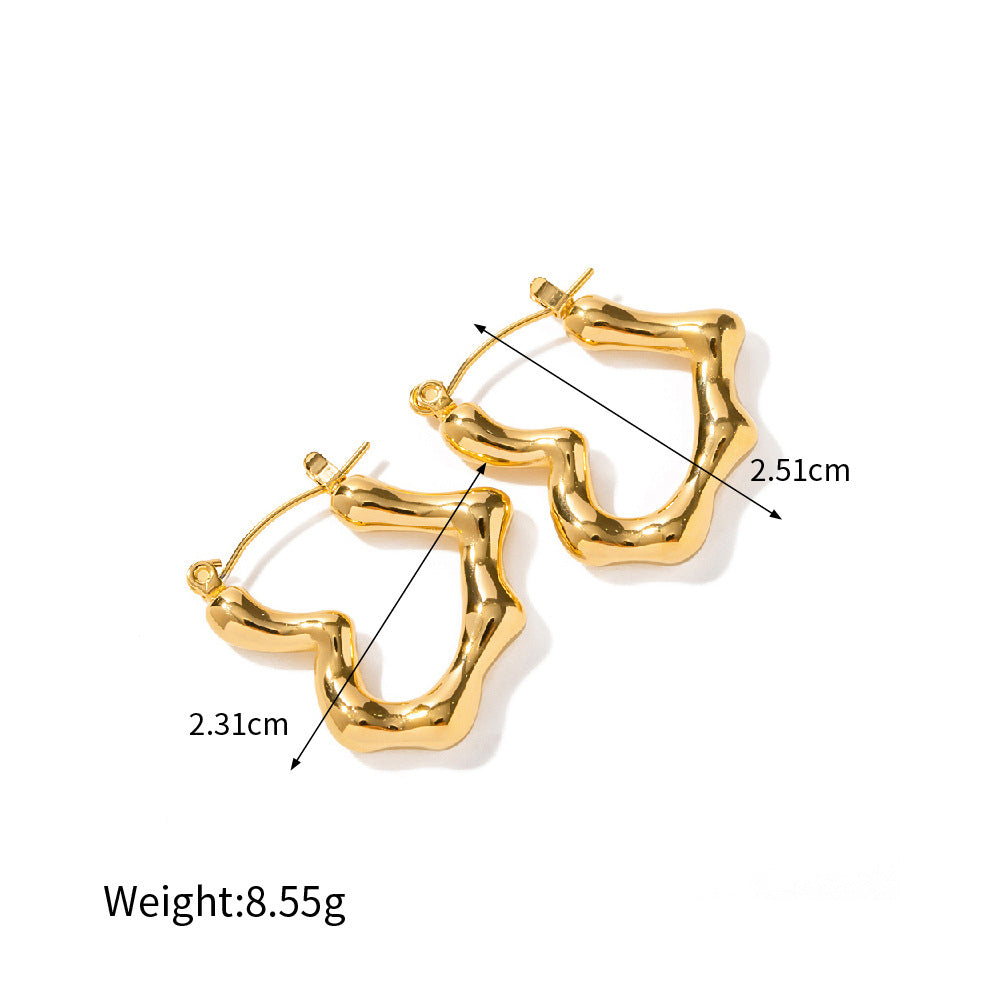 18K Gold Noble Simple Bamboo Heart Design Earrings