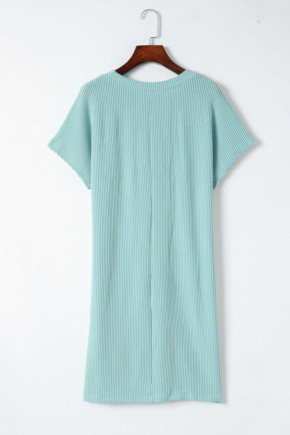 Robe t-shirt décontractée bleue côtelée avec poche poitrine