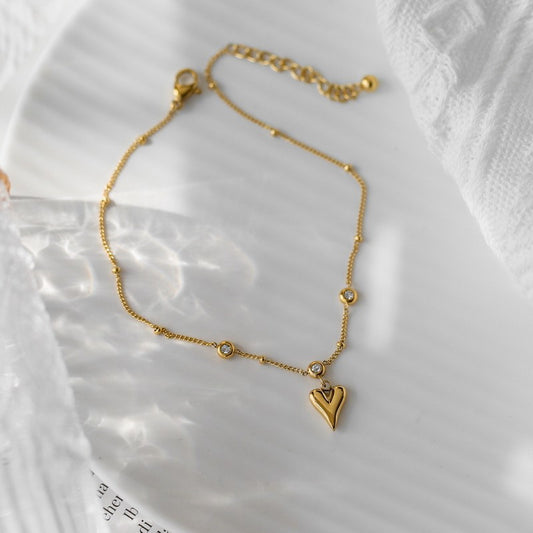 Vielseitiges Fußkettchen aus 18-karätigem Gold, exquisites und modisches Herz mit Kristall-Design