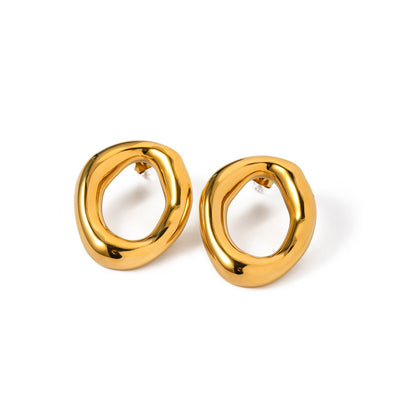 18k gold simple and elegant oval hollow design versatile earrings