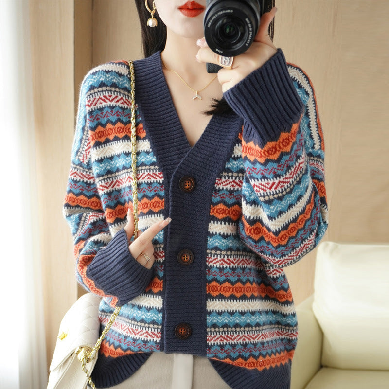 Loose And Lazy Style Women's Outer Wear Western Style Knitted Cardigan